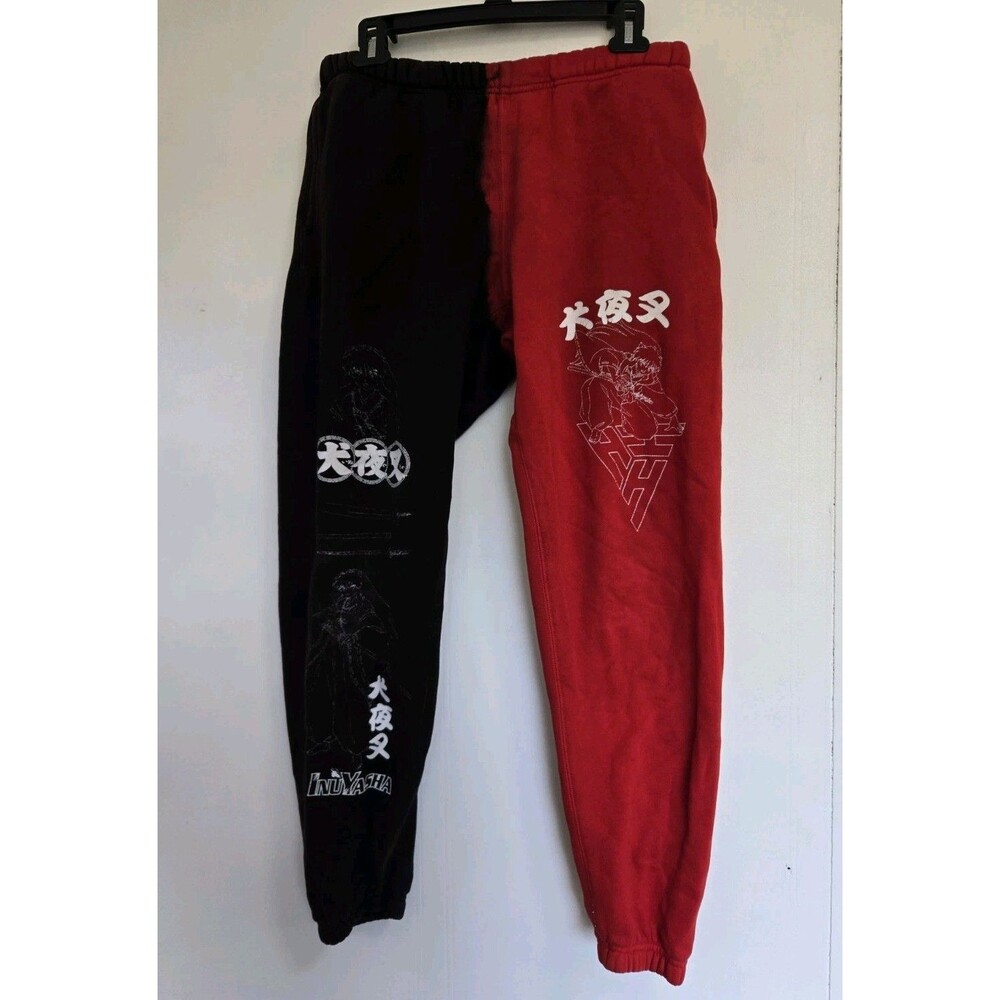 Hypland Pants Mens S Sweatpants Red Black Inuyasha Anime Fleece Jogger Graphic